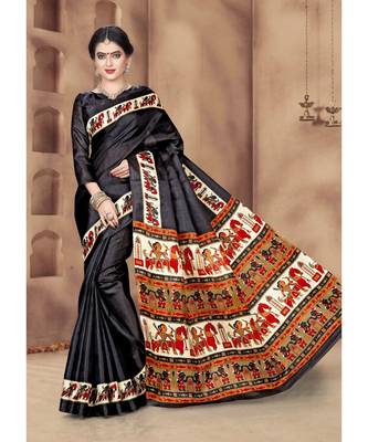 Black Khadi Digital Printed Traditional Saree 1