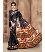 Black Khadi Digital Printed Traditional Saree