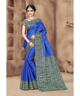Blue Khadi Digital Printed Traditional Saree 1