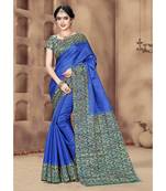 Blue Khadi Digital Printed Traditional Saree