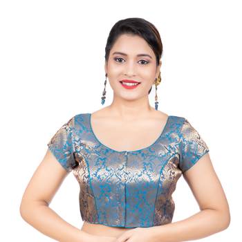 Brocade Firozi Short Sleeves Readymade blouse 1