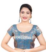 Brocade Firozi Short Sleeves Readymade blouse