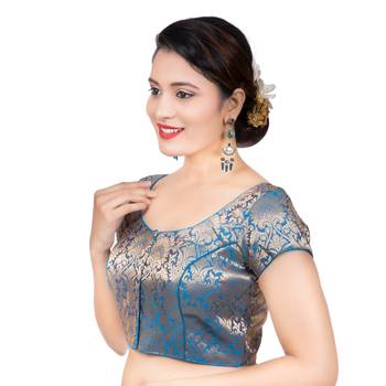 Brocade Firozi Short Sleeves Readymade blouse 2