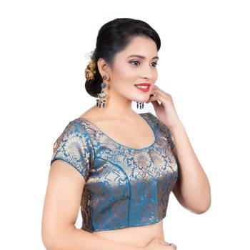 Brocade Firozi Short Sleeves Readymade blouse 3