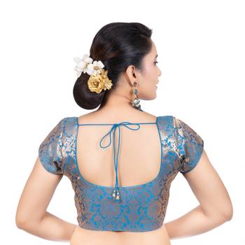 Brocade Firozi Short Sleeves Readymade blouse 4