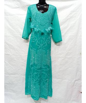 Green  Color Hand Embroidery Kaftan 1