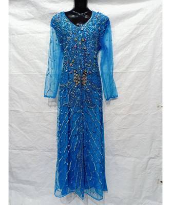 Sky Blue Color Hand Embroidery Kaftan 1