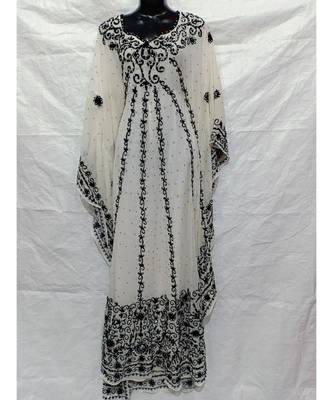 White Color Hand Embroidery Kaftan 1