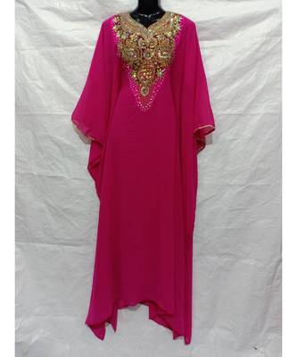 Pink  Color Hand Embroidery Kaftan 1