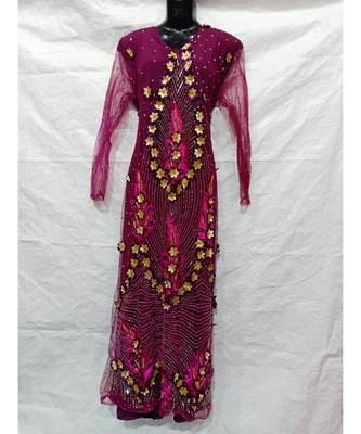 Magenta Color Hand Embroidery Kaftan 1