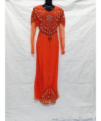 Orange Color Hand Embroidery Kaftan 1