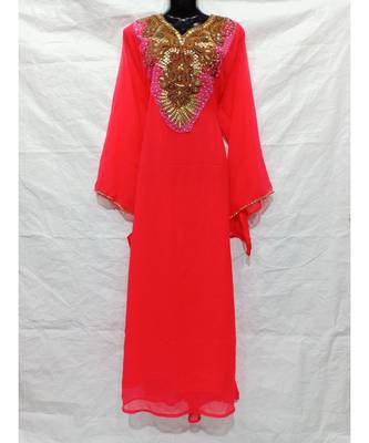 Orange Color Hand Embroidery Kaftan 1