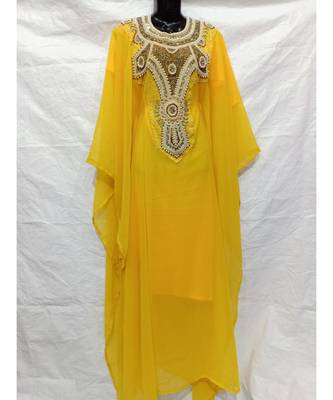 Yellow  Color Hand Embroidery Kaftan 1