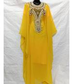 Yellow  Color Hand Embroidery Kaftan