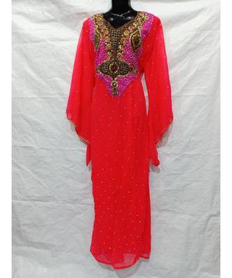 Red Color Hand Embroidery Kaftan 1