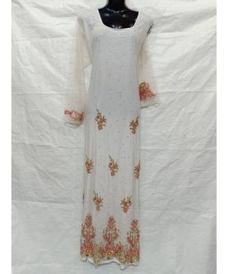 White Color Hand Embroidery Kaftan 1