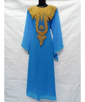 Sky Blue Color Hand Embroidery Kaftan 1