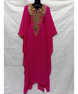 Pink  Color Hand Embroidery Kaftan 1