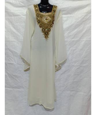 White Color Hand Embroidery Kaftan 1