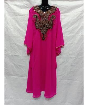 Pink  Color Hand Embroidery Kaftan 1