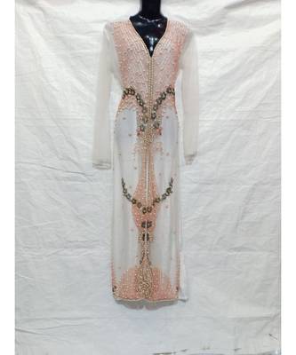 White Color Hand Embroidery Kaftan 1