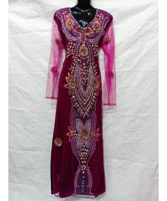 Magenta Color Hand Embroidery Kaftan 1