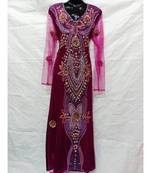 Magenta Color Hand Embroidery Kaftan