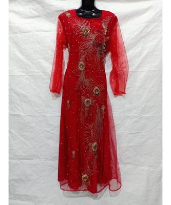 Red Color Hand Embroidery Kaftan 1
