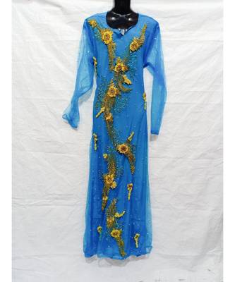Sky Blue Color Hand Embroidery Kaftan 1