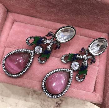 Pink Peacock  Cubic Zirconia Danglers Drops 1