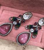 Pink Peacock  Cubic Zirconia Danglers Drops