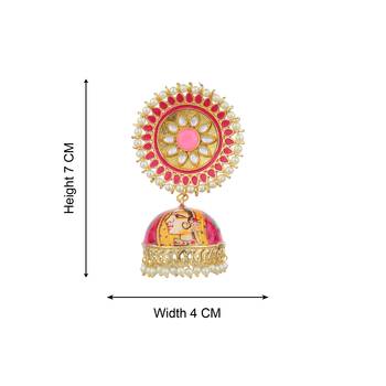 Pink Hand Painted Light Weight  Kundan Jhumkaas 3