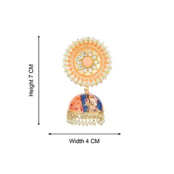 Orange Hand Painted Light Weight Kundan Danglers Drops 3