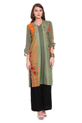 Green printed faux polyester salwar 1