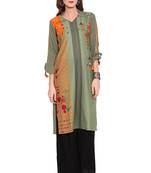 Green printed faux polyester salwar
