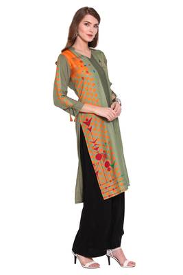 Green printed faux polyester salwar 3