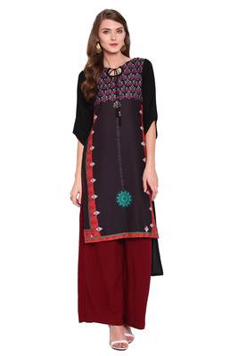 Black printed faux polyester salwar 1