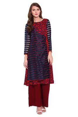 Blue printed faux polyester salwar 1