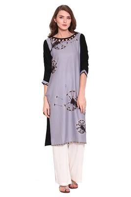 Grey printed faux polyester salwar 1