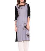Grey printed faux polyester salwar