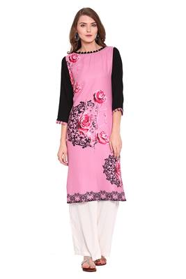 Pink printed faux polyester salwar 1