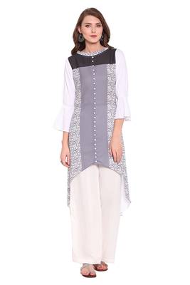 Grey printed faux polyester salwar 1