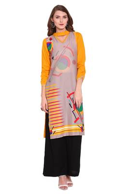 Yellow printed faux polyester salwar 1