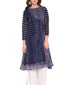 Blue printed faux polyester salwar