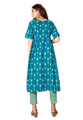 Kimisha Turquoise Blue Cotton Printed Anarkali Kurti 2
