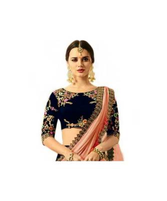 Neavy Blue Embroidered Satin With Blouse Stylish Lahengha Choli 2