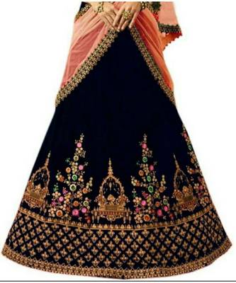 Neavy Blue Embroidered Satin With Blouse Stylish Lahengha Choli 3