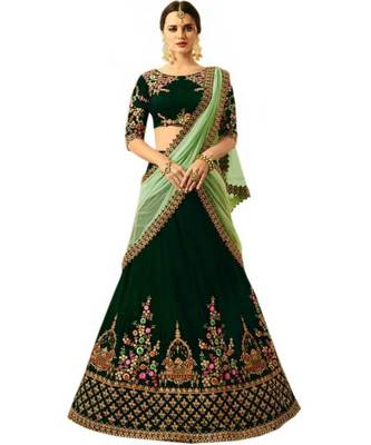 Green Embroidered Satin With Blouse Stylish Lahengha Choli 1