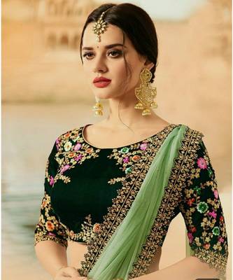Green Embroidered Satin With Blouse Stylish Lahengha Choli 2