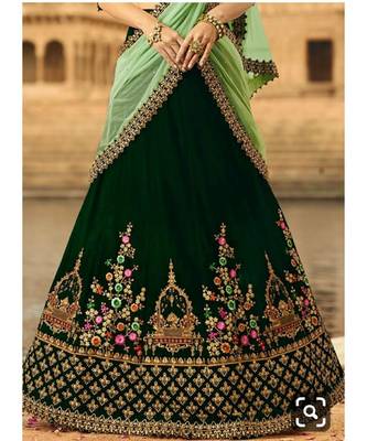 Green Embroidered Satin With Blouse Stylish Lahengha Choli 3